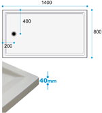 Dimensions for Falcon 1400x800 low level shower tray