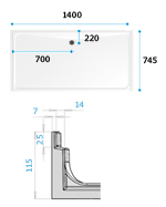 Dimensions for Swift Alcove shower tray