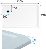 Dimensions for Teal Low Level Shower Tray
